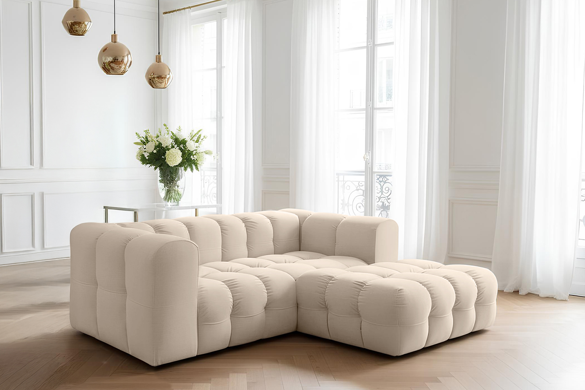 Baloo L-Form Mini Ecksofa Creme Tiffany 02